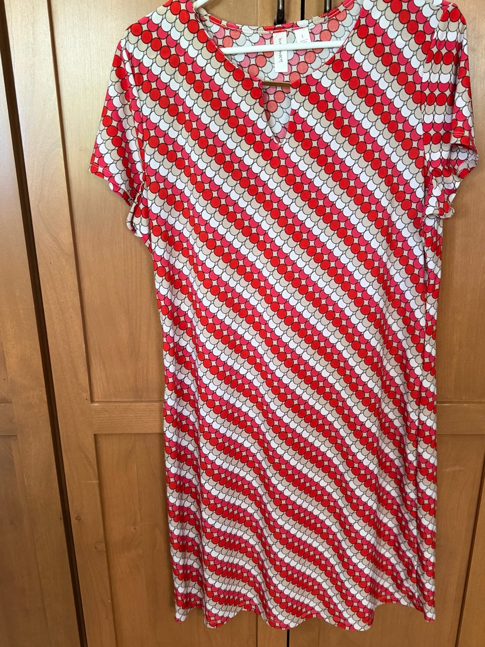 Tacera Red, Pink and White Circle-Print Short Sleeve Shift